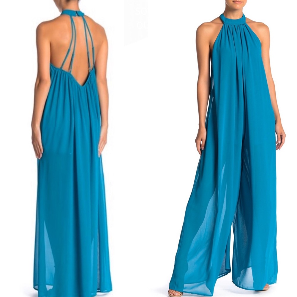 One One Six Halter Neck Palazzo Jumpsuit Teal
